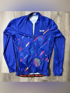 Uriah Women's Long-Sleeve Blue Graphic Cycling Jersey with Pockets Small